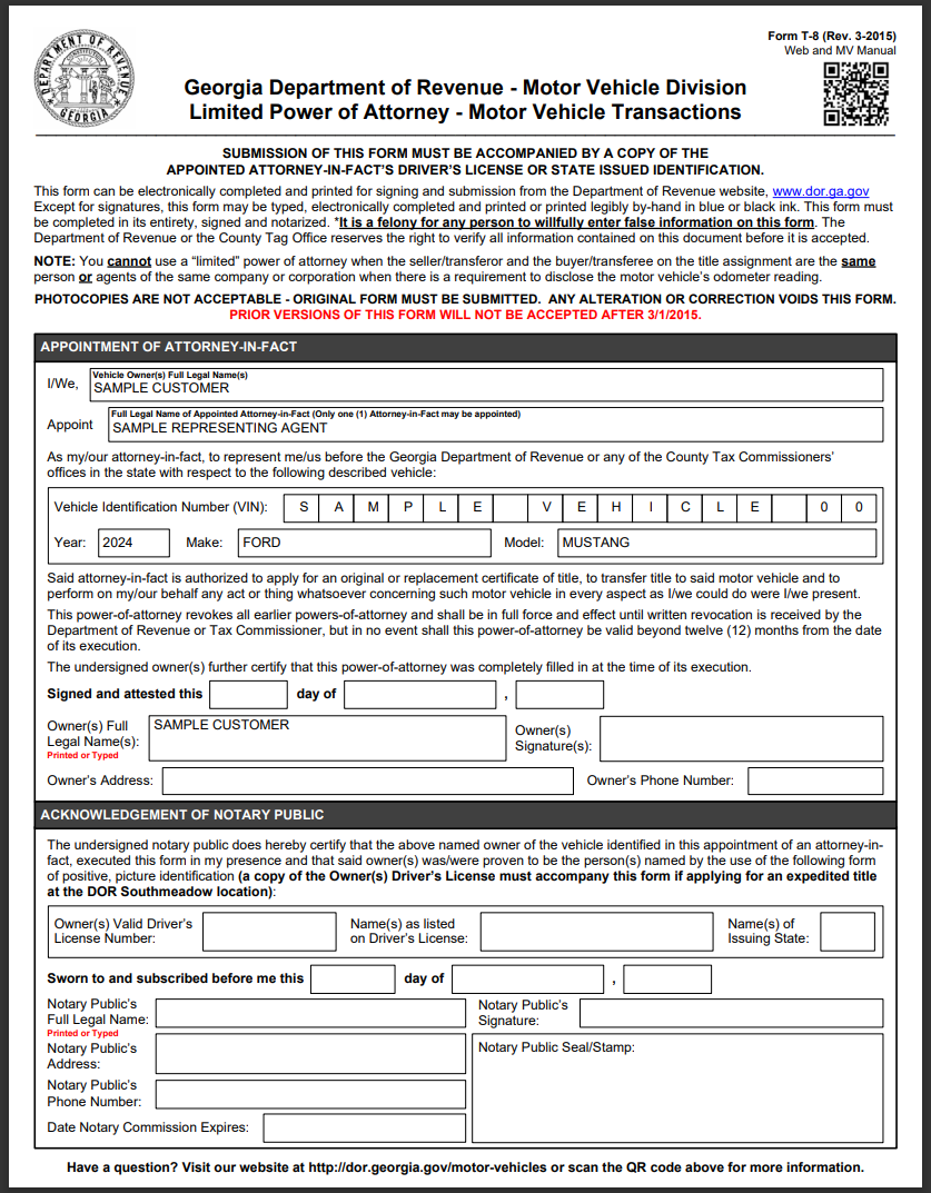 Car Buyer USA - GA Sample POA